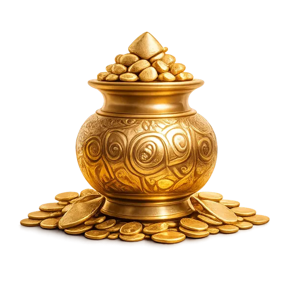 Golden pot and coins